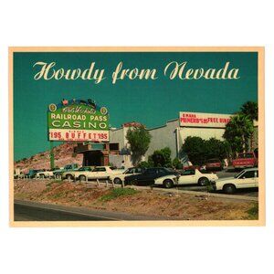 Railroad Pass Casino Howdy From Nevada Vintage Cars Postcard Tourist Boulder